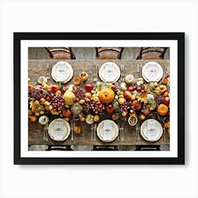 A Traditional Rustic Autumn Harvest Table Set For A Festive Gathering Sun Bleached Wooden Table Hig (4) Art Print