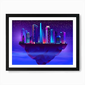 Neon Cityscape - space poster, synthwave art Art Print