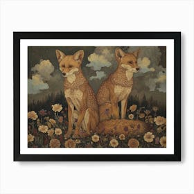 Floral Animal Illustration Jackal 1 Art Print