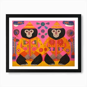 Capuchin Monkey Folk Style Animal Illustration Art Print