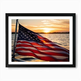 American Flag Rippling In The Wind During Sunrise Stars Shining With A Metallic Sheen Stripes Vibr (3) Art Print