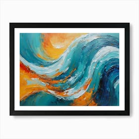 Blue, Orange And Yellow Waves Board Art Print