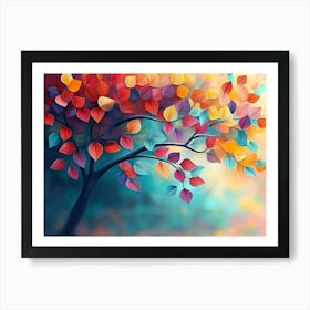 Colorful Tree with Leaves on Hanging Branches Illustration 3 Art Print