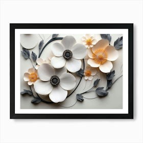 3d Flowers Background With Circle Art Print