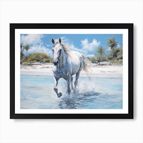 A Horse Oil Painting In Pink Sands Beach, Bahamas, Landscape 1 Art Print