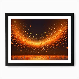 A Brilliant Orange Arc Of Light Bursts Across A Dark Background, Showering Sparks And Glowing Particles, Resembling Fireworks Or A Magical Effect Art Print