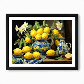 Lemons And Flowers Art Print