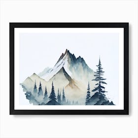 Mountain And Forest In Minimalist Watercolor Horizontal Composition 169 Art Print