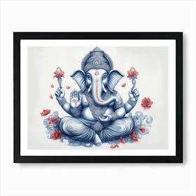 3d Pencil Sketch Drawing Of Indian God Ganesh Art Print