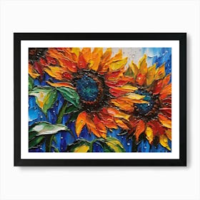 Sunflowers In The Rain - Ai Art Print