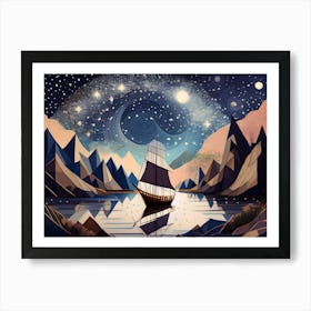 Boat Under The Milky Way Art Print