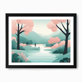 MOTHER and daughter art, The Lake  VECTOR,  Art Print