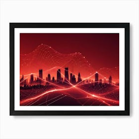 Abstract Image Of A Red, Glowing Cityscape With A Digital Network Overlay Art Print