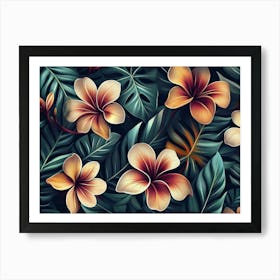 Tropical Seamless Pattern With Exotic Flowers And Leaves 1 Art Print