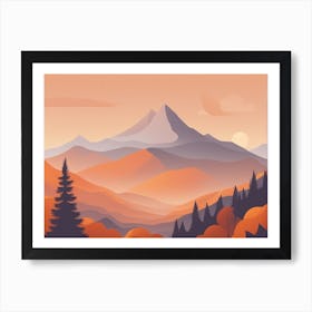 Misty mountains horizontal background in orange tone 161 Art Print