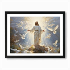 An Artistic Rendering Of A Serene Sunday Morning A Figure Symbolic Of Jesus Christ In A Posture Of (4) Art Print