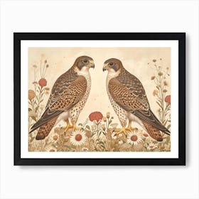 Floral Animal Illustration Falcon 2 Art Print