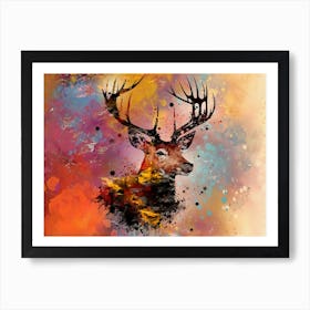 Deer Stag Art Illustration In A Photomontage Style 02 Poster