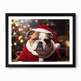 Funny English Bulldog Santa portrait Art Print