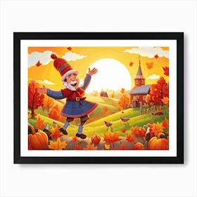 Cartoon Illustration Of A Joyful Feathered Pilgrim Character Adorned With A Traditional Happy Hat (4) Art Print