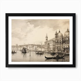 European Canal Vintage Sketch Art Print