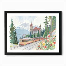 Swiss Alps Landscape Watercolour Art Print