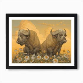 Floral Animal Illustration Buffalo 3 Art Print