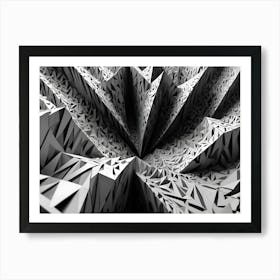 Abstract, Geometric, Black And White Image With Sharp Lines And Angles Resembling A Mountainous Landscape Or A Crystal Structure Art Print