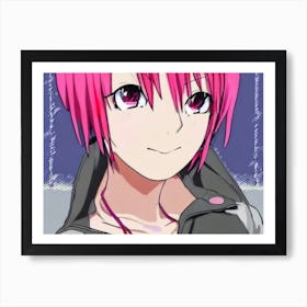 Pink Haired Girl Otaku Art Print