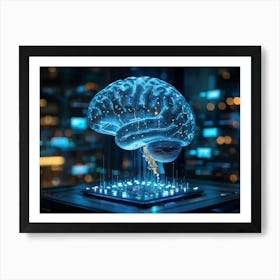 Abstract Concept Of A Human Brain Dotted With Icons Of Security And Innovation Acting As An Interf (7) Art Print