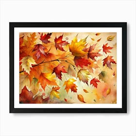 Watercolor Painting Of Autumn Leaves Art Print