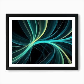 Abstract Image Of Swirling, Glowing Lines In Shades Of Teal And Yellow Against A Black Background Art Print