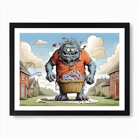Monster With A laundry Basket Art Print