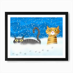 Cats Discovering Snow Art Print