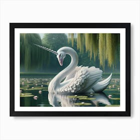 Magical Unicorn-Swan Fantasy Art Print