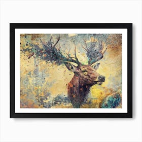 Deer Stag Art Illustration In A Photomontage Style 08 Art Print