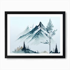 Mountain And Forest In Minimalist Watercolor Horizontal Composition 3 Art Print