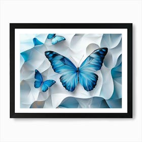 Abstract 3d Design And Prominent Blue Butterfly 2 Art Print