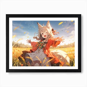 A Kitsune Dancing With the Wind Art Print