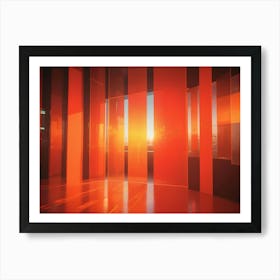 Abstract Digital Image Of A Room With Orange Vertical Beams Of Light Against A City Skyline, Creating A Futuristic And Vibrant Atmosphere Art Print