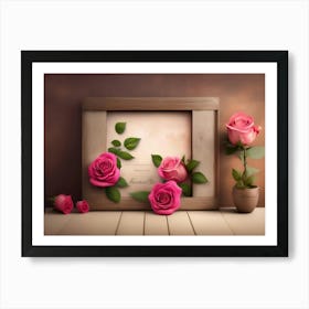 Photo Frame With Roses Art Print