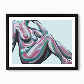Nude Resting Woman In Grey And Hot Pink Art Print