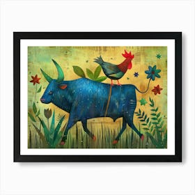 Bull And Rooster Art Print