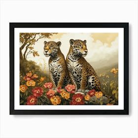 Floral Animal Illustration Jaguar 4 Art Print