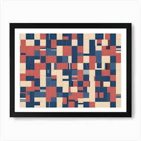 Abstract Image Of A Grid Of Squares In Shades Of Red, Blue, And White, With A Blurred Effect Art Print