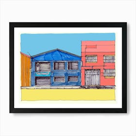 Blue And Pink Buildings Art Print