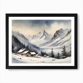 Vintage Muted Winter Mountain Landscape (12) 1 Art Print