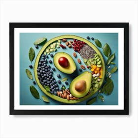 Avocado Centered On Earths Curvature Symbolizing A Macrobiotic Diet Topped With Legumes Vitamins (1) Art Print