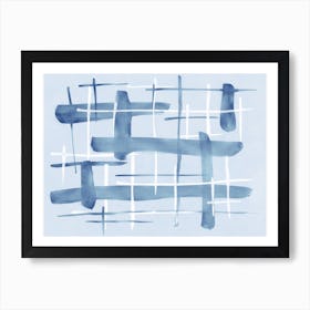 Abstract Lines Blue And White 07 Art Print