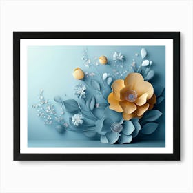 3d Simple Floral Painting Light Blue Art Print